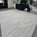 Alfombra Ankara Bélgica Doral en living, diseño bereber tono sobre tono en crema