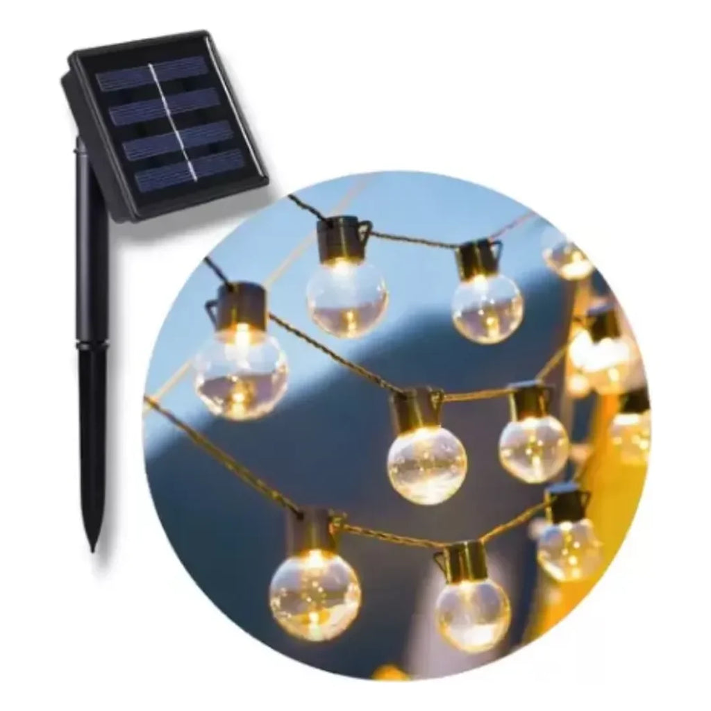 Cordel de Luz Solar Esferas Onnas con panel solar con estaca
