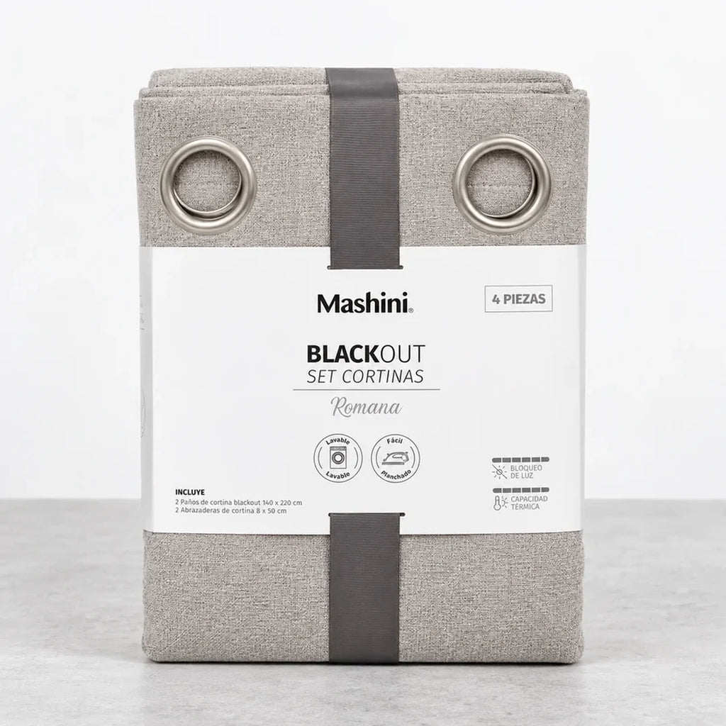 Empaque del Set de Cortinas Blackout Romana Mashini, 4 piezas en gris claro