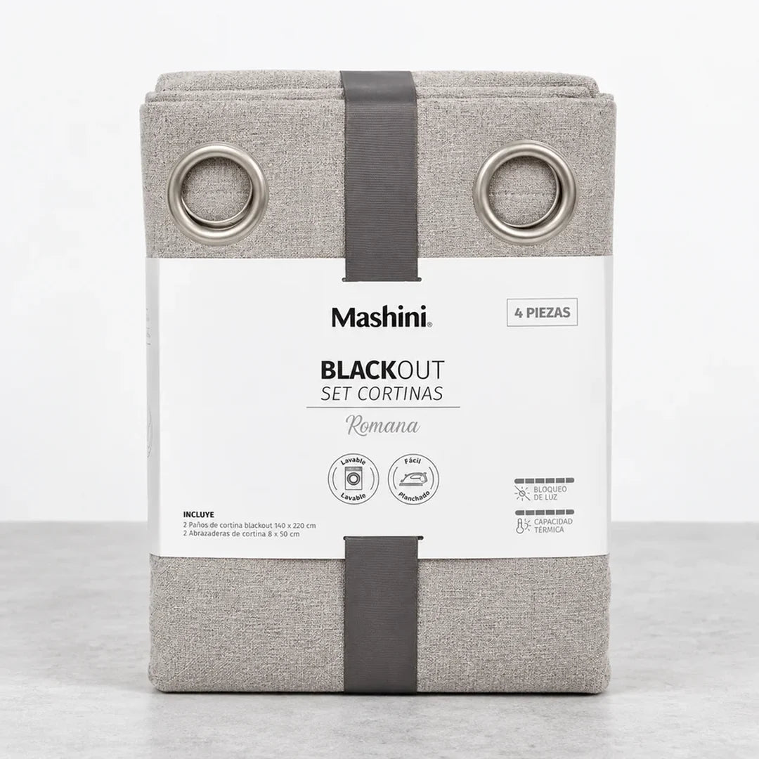 Empaque del Set de Cortinas Blackout Romana Mashini, 4 piezas en gris claro