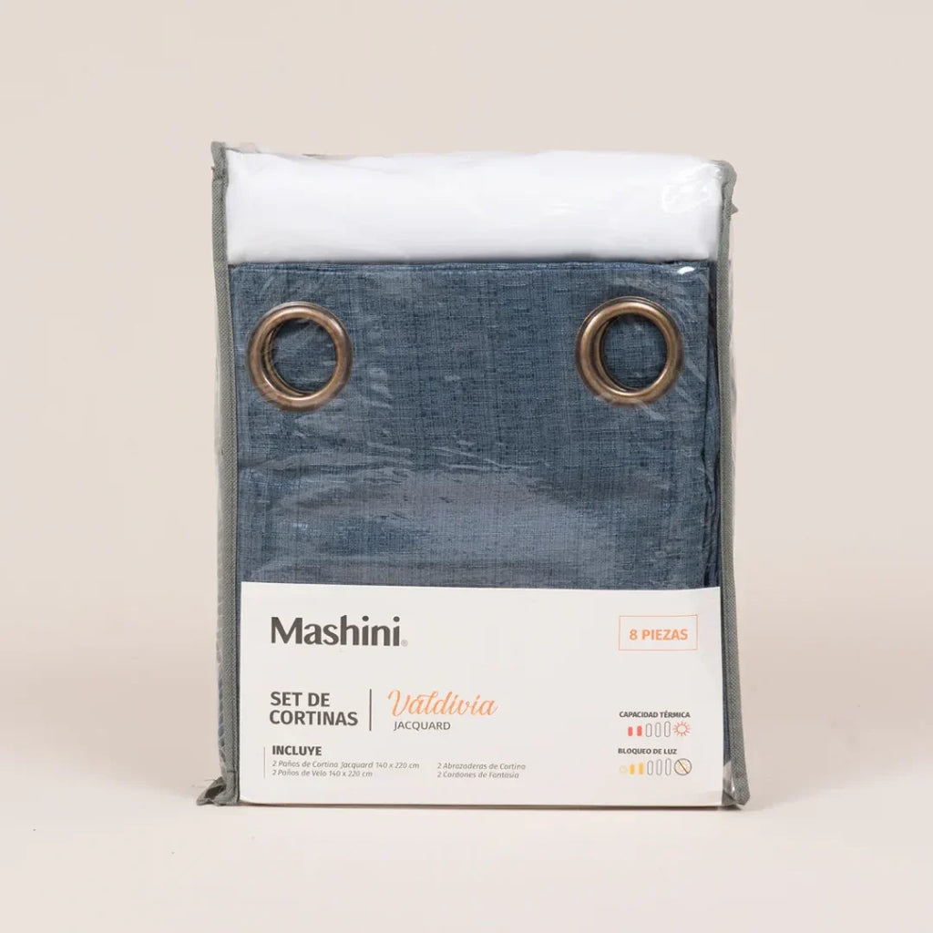 Set de cortinas Valdivia Mashini en azul grisáceo, 8 piezas con visillo