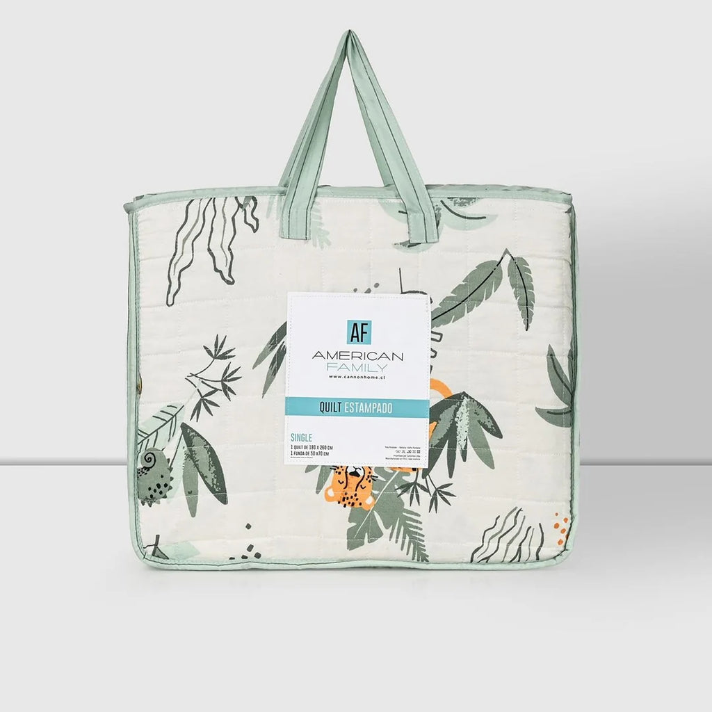 Quilt Estampado Botánico American Family en su bolsa con asas
