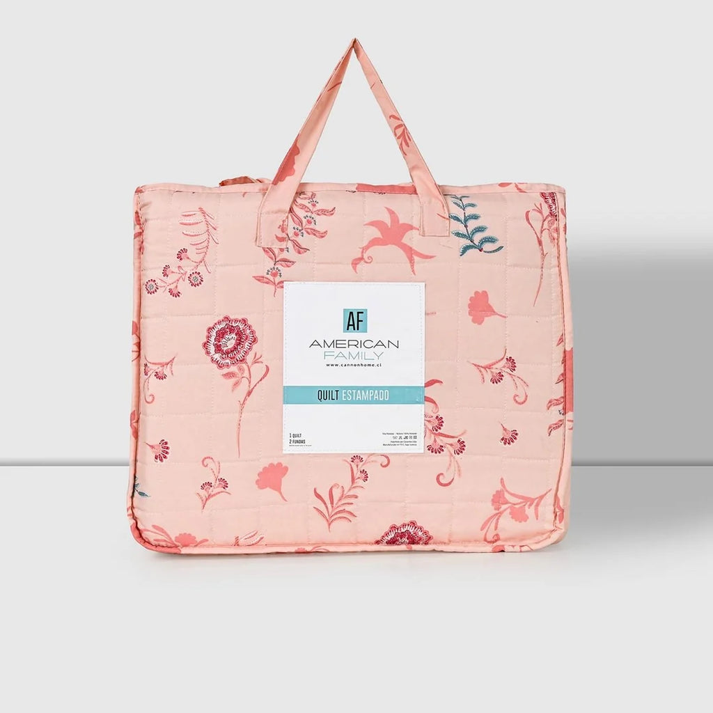 Quilt Estampado Rosa American Family en su bolsa con asas