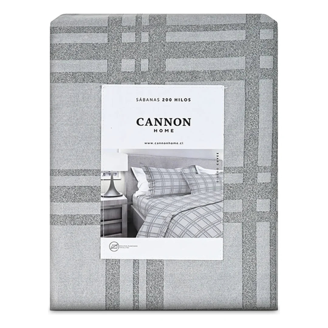 Sábana Cuvée Cannon sobre cama, cuadrillé ancho en dos tonos de gris