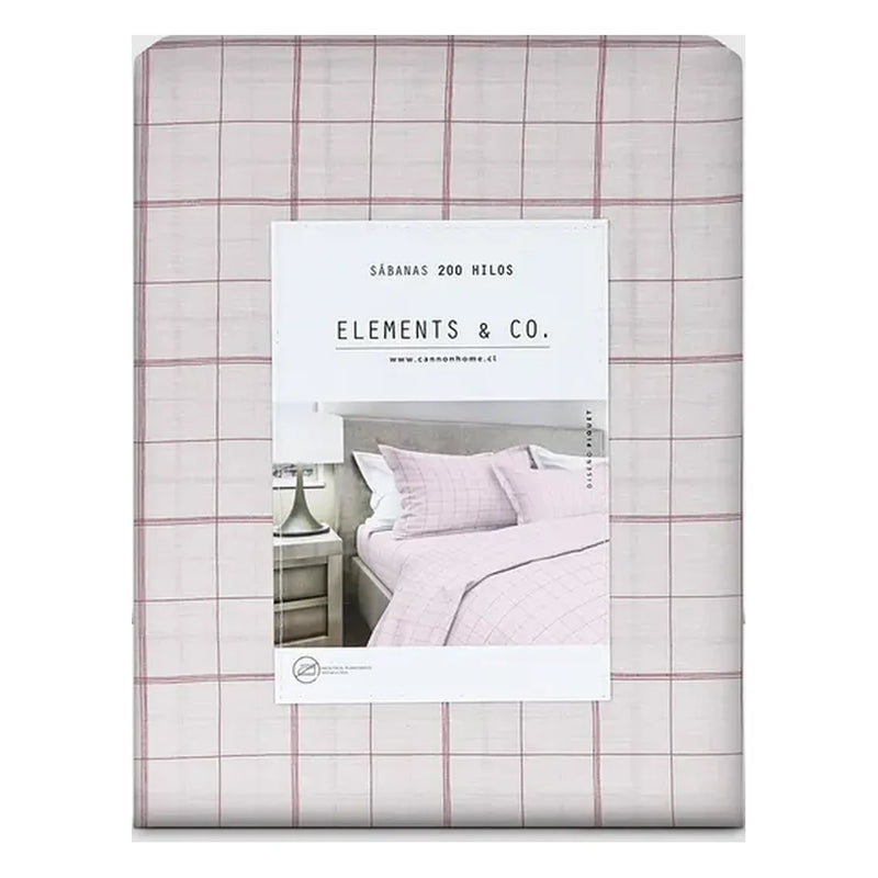 Sábana Piquet Elements & Co. sobre cama, cuadrillé rosado de líneas finas sobre blanco