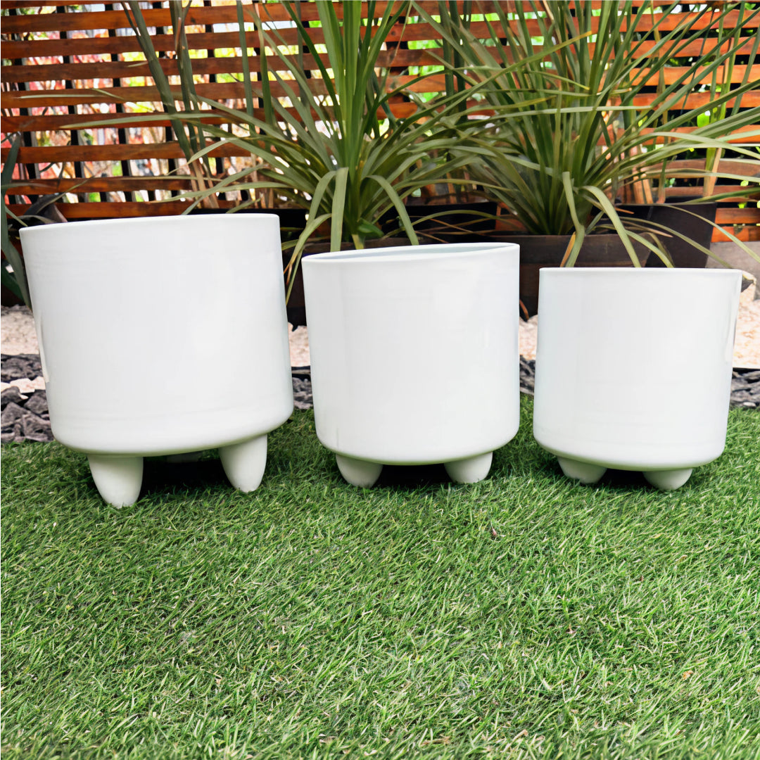Set de 3 Maceteros Blancos Onnas: grande 26x23 cm + mediano 22x20 cm + chico 20x17 cm