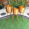 Set de 3 Maceteros Dorados Onnas: grande 60x23 cm + mediano 47x20 cm + chico 38x17 cm