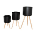 Set de 3 Maceteros Negros Onnas: grande 54x23 cm + mediano 40x20 cm + chico 32x17 cm