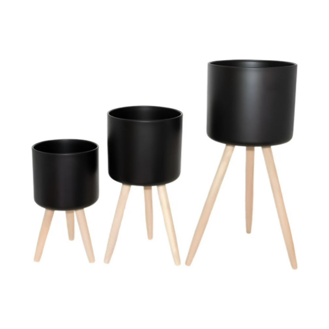 Set de 3 Maceteros Negros Onnas: grande 54x23 cm + mediano 40x20 cm + chico 32x17 cm