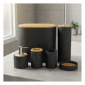Set de Baño 6 Piezas Onnas en negro: basurero, escobilla, dispensador, portacepillos, vaso y jabonera
