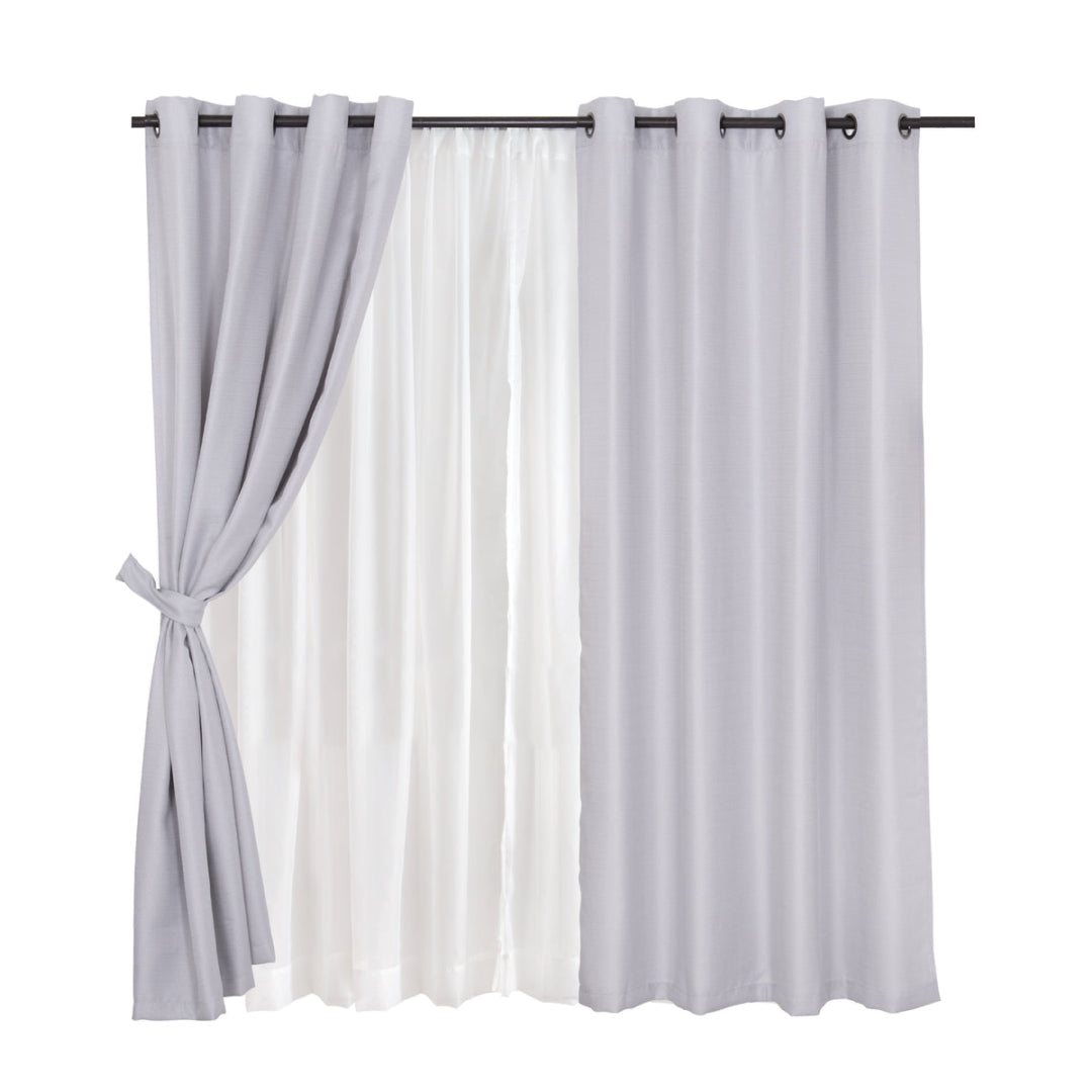 Set de Cortinas 8 piezas Rústica 140x220 cm Mashini: 2 paños + 2 velos + 2 abrazaderas de tela + 2 abrazaderas de cordón