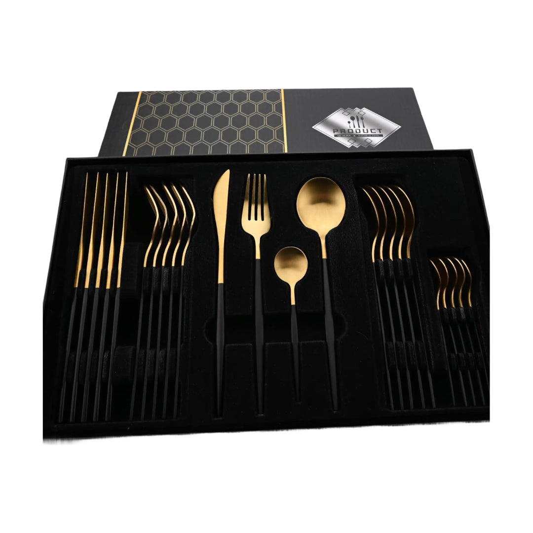 Set de Cubiertos Finos Dorados con Negro Onnas