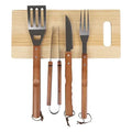 Set Parrillero con Tabla Onnas: tabla, espátula, pinza, cuchillo y tenedor