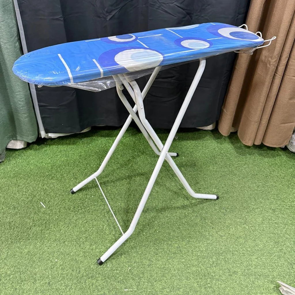 Tabla de planchar con funda azul de círculos, abierta, Onnas